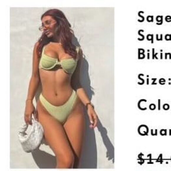 PLT Sage Green Mini Crinkle Square Neck Underwired Bikini Set - Picture 1 of 1